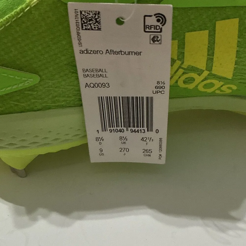 Adidas Adizero Afterburner AQ0093 Baseball Cleats Neon Green Mens 9 NWOB